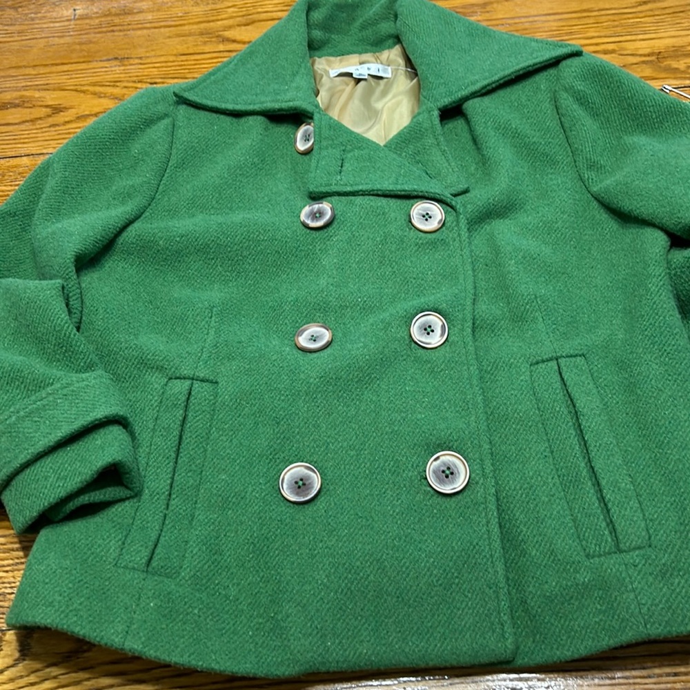 CAbi Green Wool Blend Double-Breasted Pea Coat